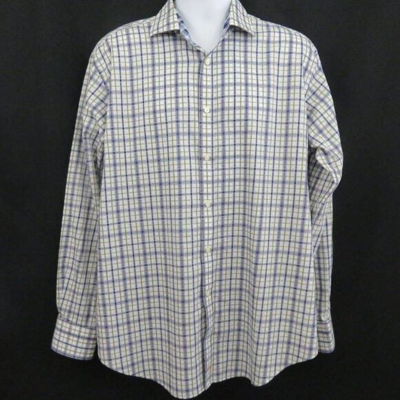 Thomas Dean Blue Green Plaid Shirt LS  Flip Cuff - Picture 3 of 8